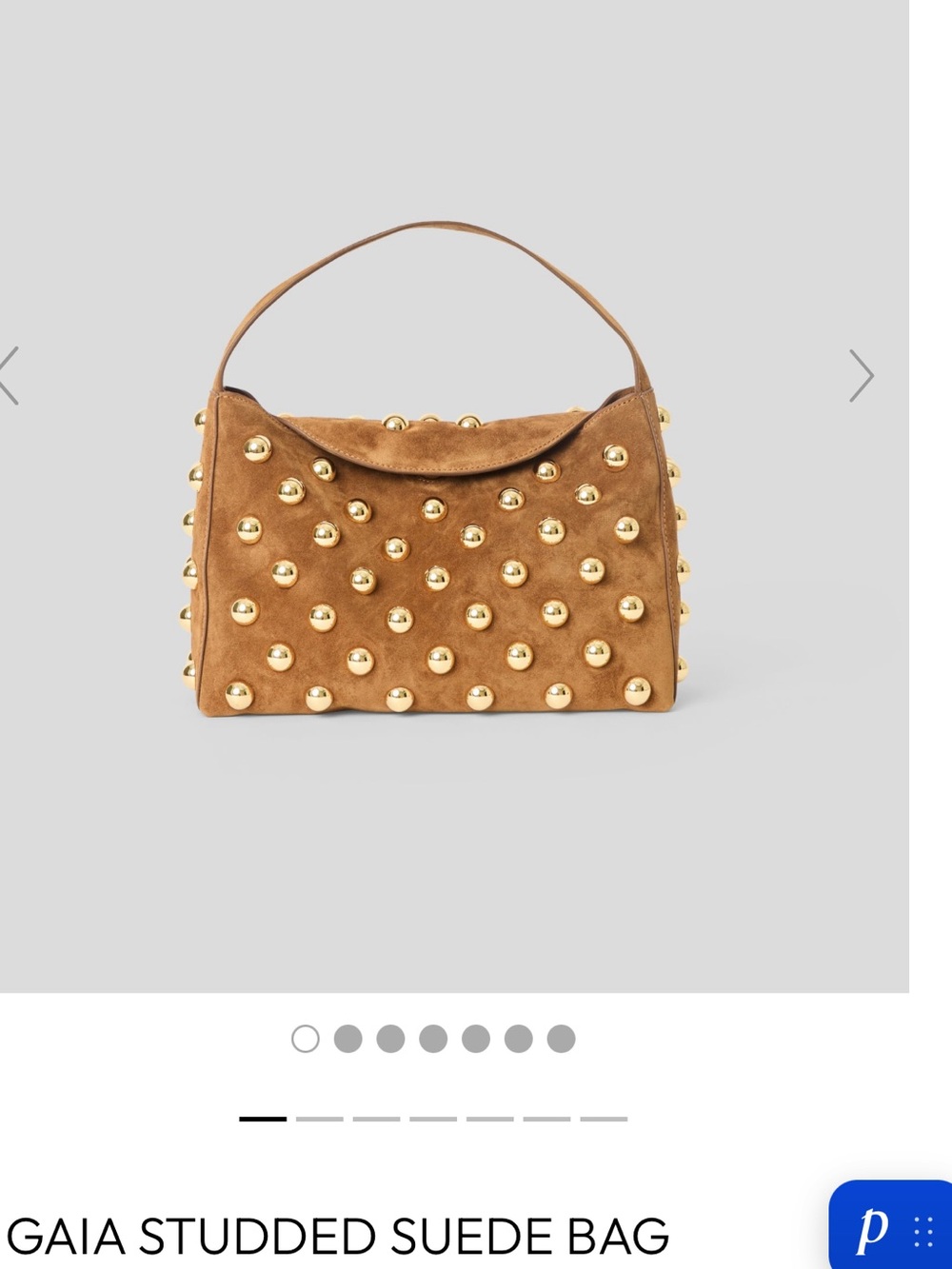 Gaia Studded Suede Shoulder Bag in Cognac
